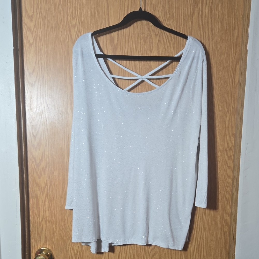 Jennifer Lopez White Long Sleeve Top with Crisscross Back